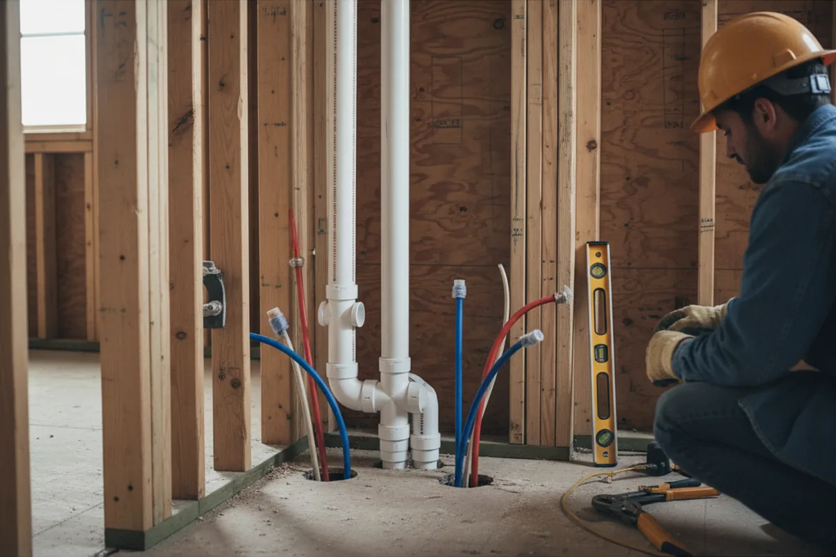 Drain and supply rough-in during Sump Pump Repair in Drytown